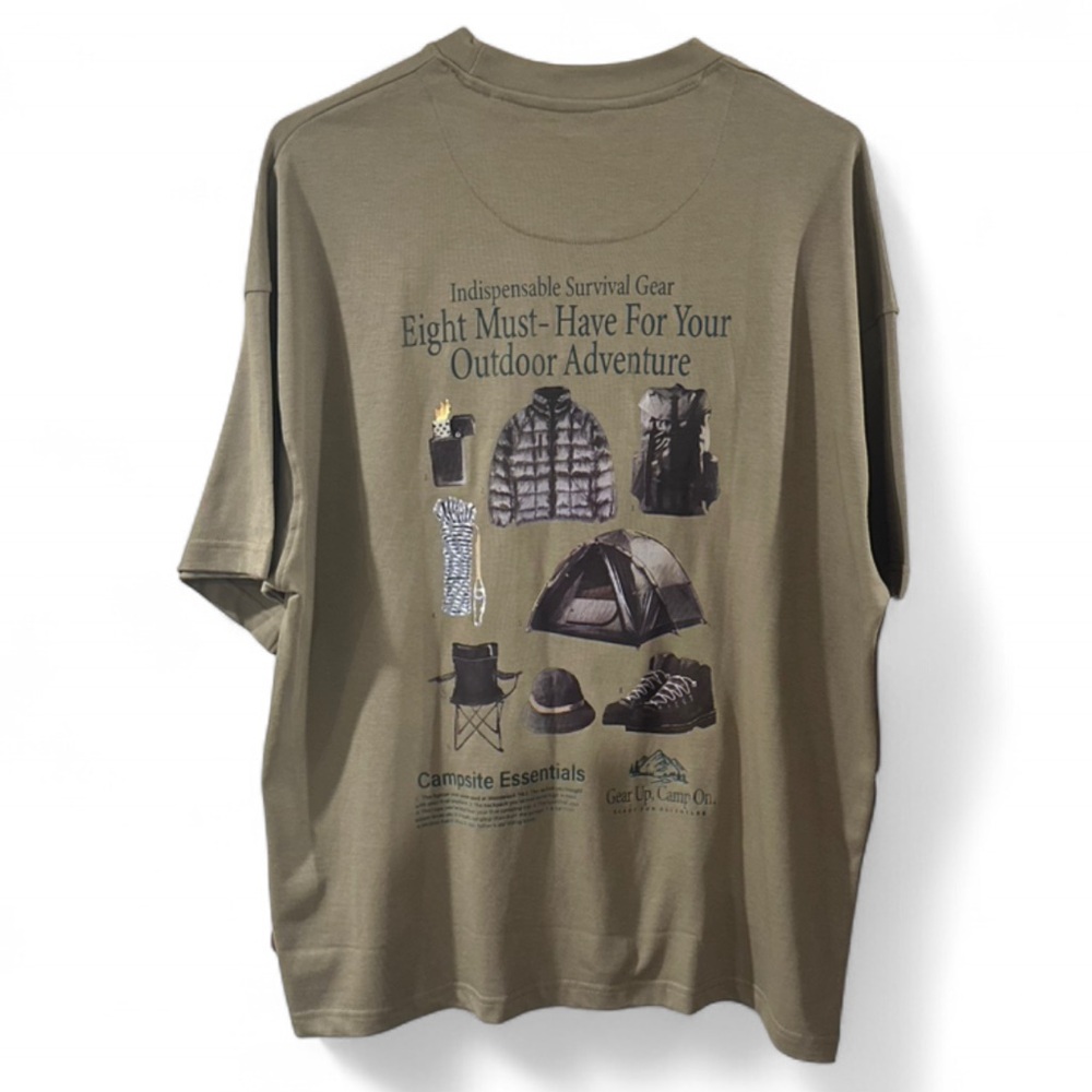 Men’s D&F Olive Green ‘Outdoor Adventure Must-Have’ Graphic T-Shirt Size Large
